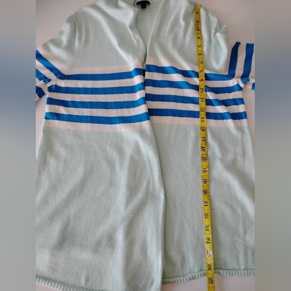 Talbots Cotton Cashmere Open Cardigan Stripe Blue Aqua Classic Size Large - Picture 14 of 15